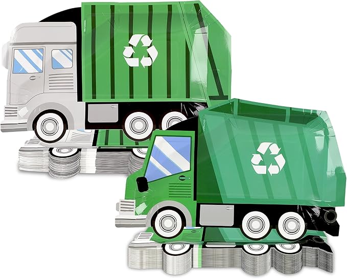 50 Pcs Garbage Trash Truck Birthday Decorations Trash Truck Shaped Disposable Plates Garbage Party Paper Dessert Plates for Waste Management Recycling Decor Birthday Baby Shower Party Supplies Favors