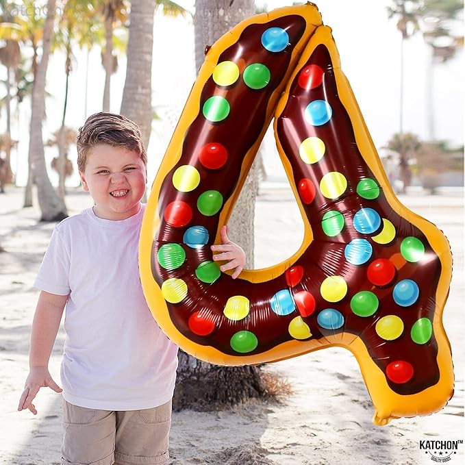 KatchOn, Giant Number 4 Balloon - 40 Inch, Donut | Birthday Decorations for Boys & Girls | 4 Balloon Number for 4th Anniversary Decorations | Donut Birthday Party Decoration