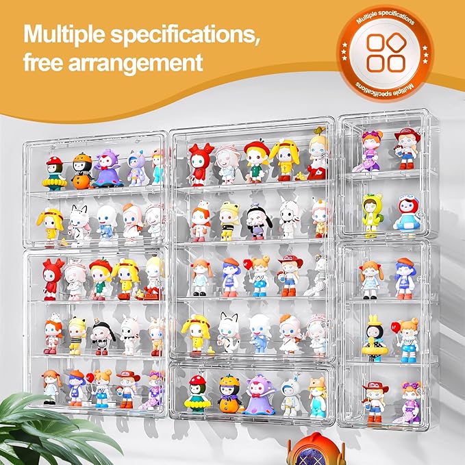 Wall-Mounted Clear Display Case for Figures, Acrylic Storage Organizers Box with Magnetic Door, Wall Dustproof Showcase for Collectibles Action Figure(1, Extra Large)
