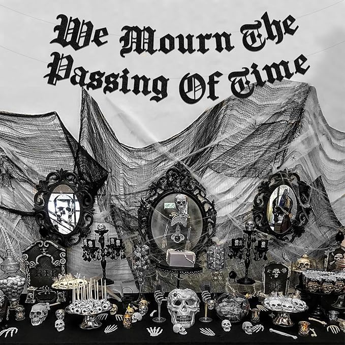 Sursurprise Gothic Birthday Party Decorations, We Mourn The Passing Of Time Banner, Old English Emo Birthday Party Decor Supplies