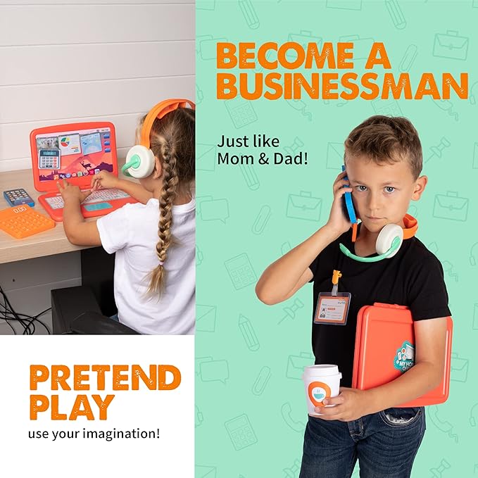 Born Toys Pretend Play Home Office Set for Ages 3-7 - Includes Toy Laptop, Phone, Calculator, Pop It & Headset