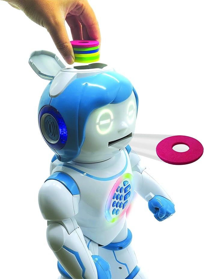 LEXiBOOK Powerman Kid- Educational and Bilingual English/Spanish Robot - Walking Talking Dancing Toy - STEM Programmable Creating Stories - Quizzes Shooting Discs- ROB90EN