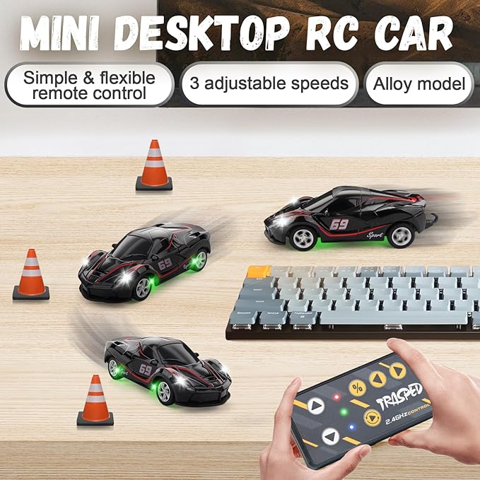 SASBSC 1/64 Mini Rc Car Toys for Boys Age 4-7 8-12, 2.4GHz Small App & Remote Control Cars with 3 Speed Modes for Kids Adults Rechargeable Desktop Toy Race Sports Car Gifts for Birthday (Black)