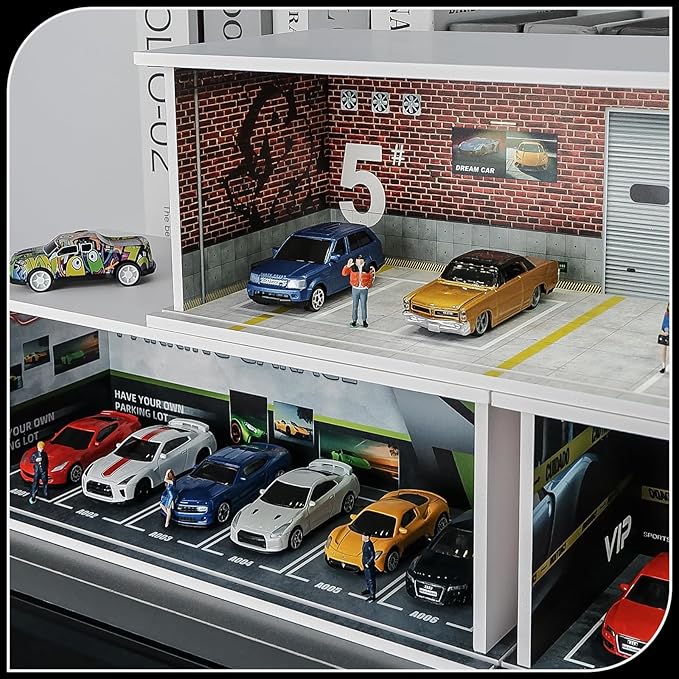 1:64 Car Model Display Case with Lights for Hot Wheels,Matchbox Cars,Diecast Alloy Small Truck Collectibles Storage Box (Garage NO.5)