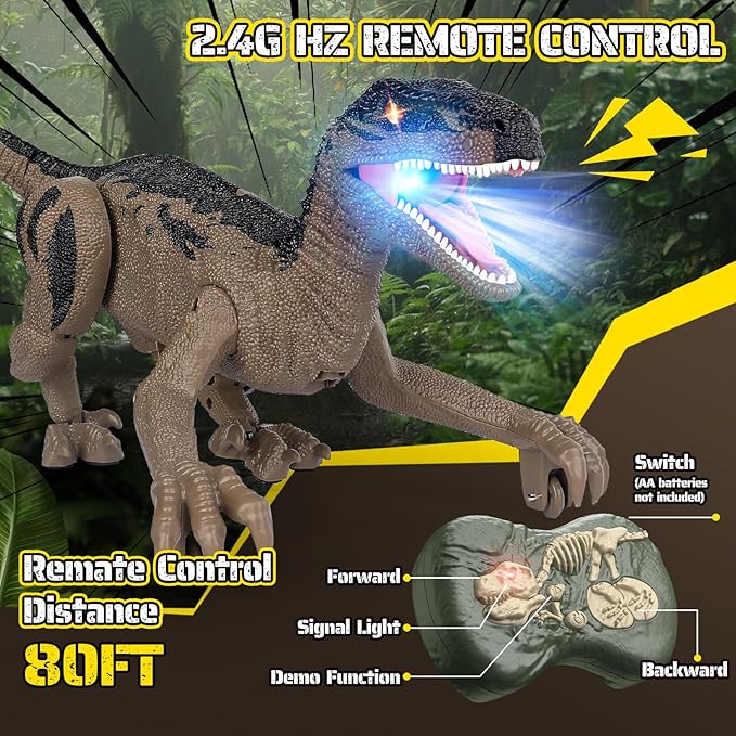 Dinosaur Toys for Kids, 2.4GHz Remote Control Dinosaur with Walking, Realistic Sounds, Demo Mode, Rechargeable Jurassic Toys for 3-5, 5-7, 8-12, Birthdays, Parties, Christmas, Children’s Day