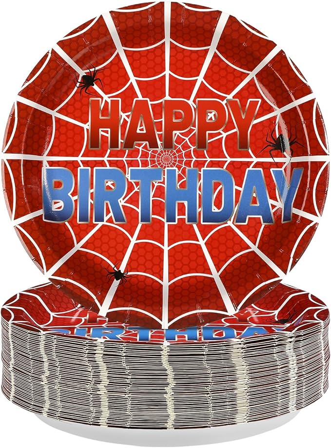50Pcs Spider Theme Web Birthday Paper Plates 9 Inch Disposable Red Blue Spider Birthday Party Decorations Cartoon Super Themed Hero Dessert Plates for Boys Baby Shower Amazing Party Decorations
