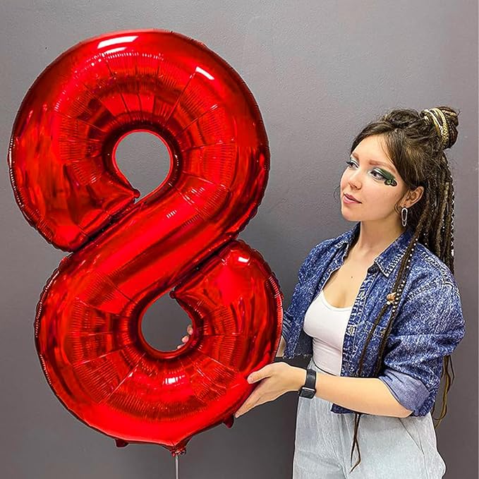 Mouse Number 8 Balloon 40 Inch Red Number 8 Balloon Mini Mouse Head Balloon for 8th Birthday Party, Black Red Large Number 8 Foil Balloon for Baby Shower Anniversary Supplies Decorations