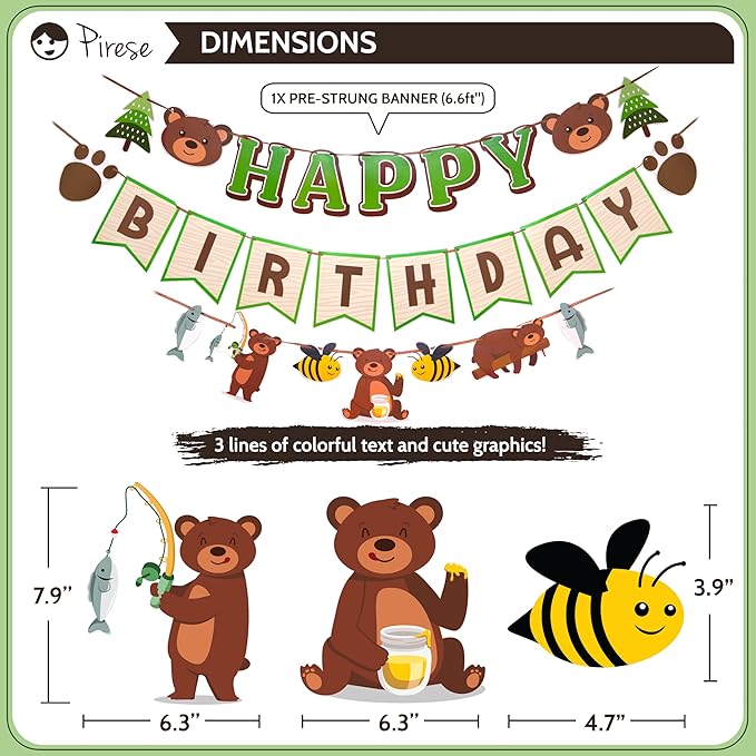 Pirese Teddy Bear Birthday Decorations – Beary First Party Supplies for Boys or Girls, Cute Garland and Bear Theme Decor for 1st Birthday, Baby Shower and Kids’ Party with Balloons