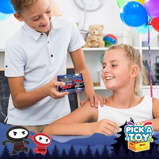 PICK A TOY Ninja Party Favors for Kids – 12 Pack Stretchy Flying Ninjas, Sticky Slingshot & Throwing Stars Toys – Goodie Bag Stuffers, Classroom Prizes, Easter Basket Egg Filler