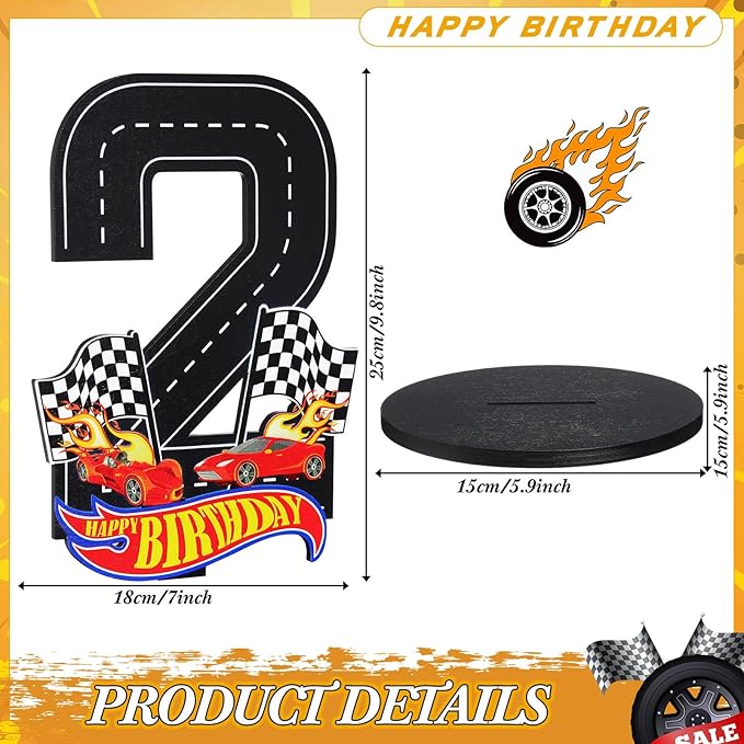 Race Car 2nd Birthday Number Sign Centerpiece Race Car Theme 2nd Birthday Party Supplies Wooden Table Decoration Photo Props for Boys Two Years Old