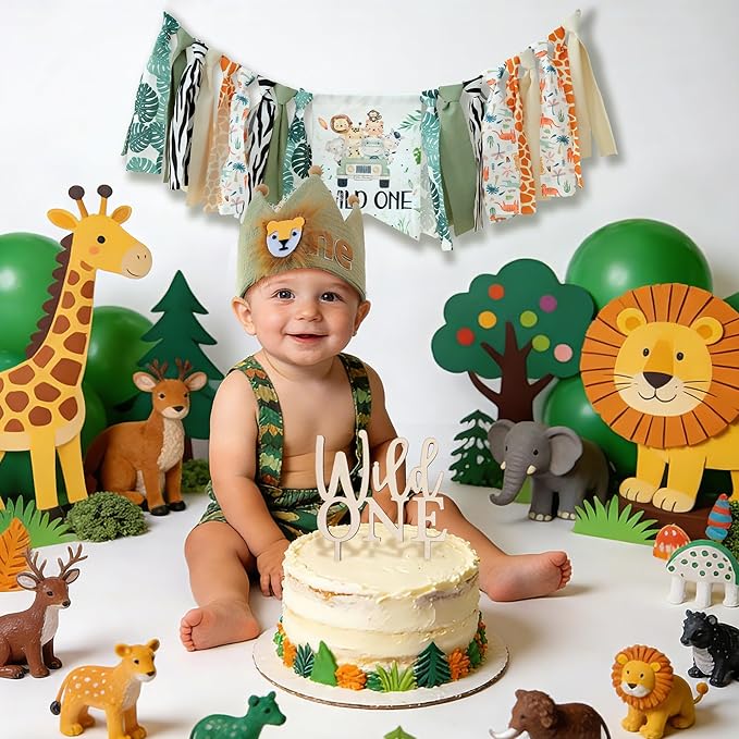 Wild One Birthday High Chair Banner Party Decoration For Boys Jungle Theme Decorative For Kids Bedroom