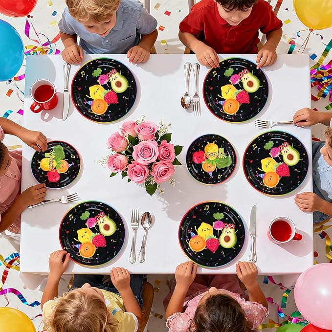 200 Pcs Dancing Fruit Party Decorations Dancing Fruits Plates and Napkins Fruits Themed Paper Dessert Plates for Kids' Birthday Baby Shower Party Supplies Serves 50