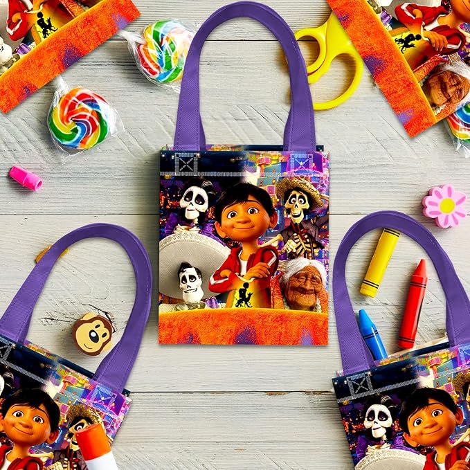 Coco Party Favor Bags Set – 24 Pack 8" Disney Goodie Bags for Kids Bulk Reusable Mini Totes | Disney Coco Birthday Party Supplies