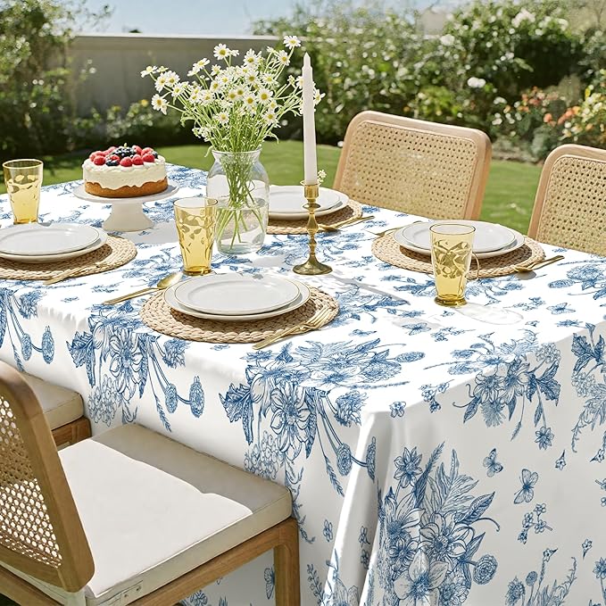6 Pack Blue Floral Tablecloth, 54 X 108Inch Plastic Tea Party Tablecloths Disposable Vintsage Table Cloths Blue and White Porcelain Tables Decor for Mother's Day Birthday Garden Wedding Tea Party