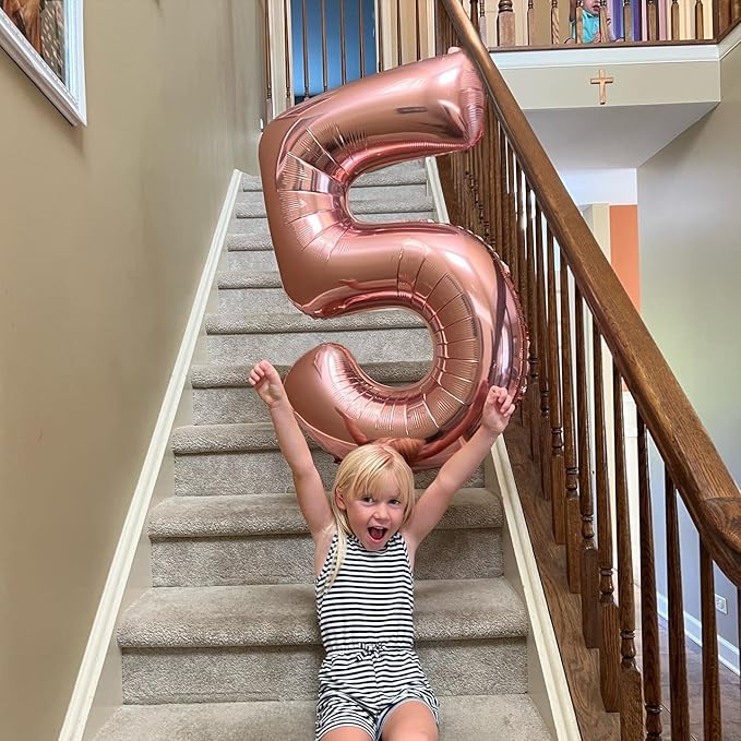 Rose Gold 5 Balloon, Number Balloons 40 Inch, 5th Birthday Balloon Decorations, Rose Gold Party Supplies, 5 Number Balloons, Number 5 Balloon