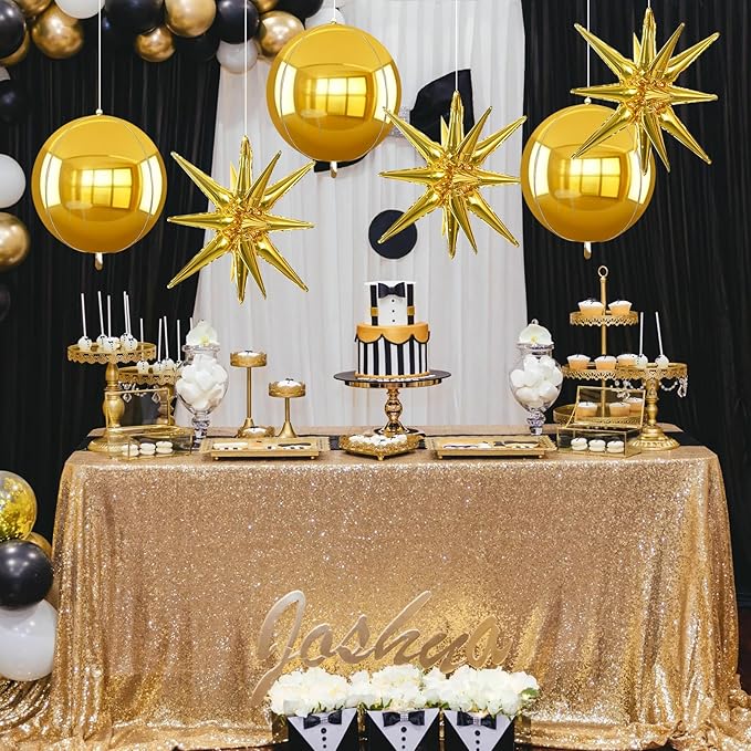 TONIFUL 8 Pcs 22Inch Gold Large 4D Giant Round and Star Balloons Explosion Star Mylar Balloons Set for Backdrop Christmas New Year Birthday Wedding Bridal Shower Anniversary Photo Booth Supplies