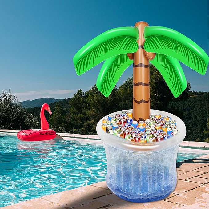 Zcaukya Inflatable Palm Tree Cooler, 60" Blow Up Palm Tree Cooler for Tropical Party Decorations, Hawaiian Party Supplies Pool Decorations
