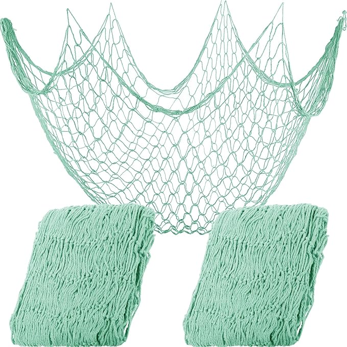 Shappy 2 Pcs Fish Net Decorative 80 x 40 Inch, Wall Hanging Fishnet for Mermaid, Pirate, Nautical, Under the Sea Party Decoration Ocean Themed Hawaii Beach Birthday Halloween Party Supplies(Aqua)