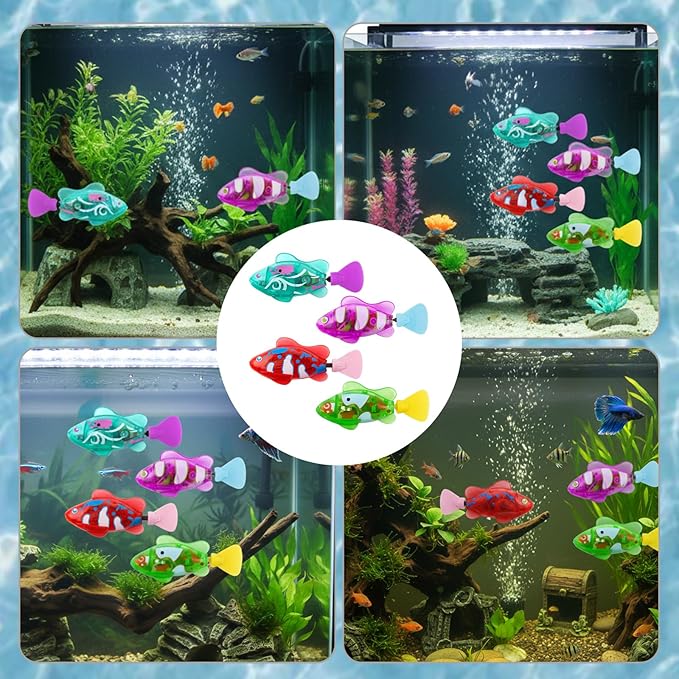 Robot Fish, Robotic Fish for Cats and Dogs, Swimming Fi-sh with Luminous Function, Waterproof Bath Fi-sh for Pets, Interactive Robot Fi-sh for Aquarium and Pool Play (4 Pack)