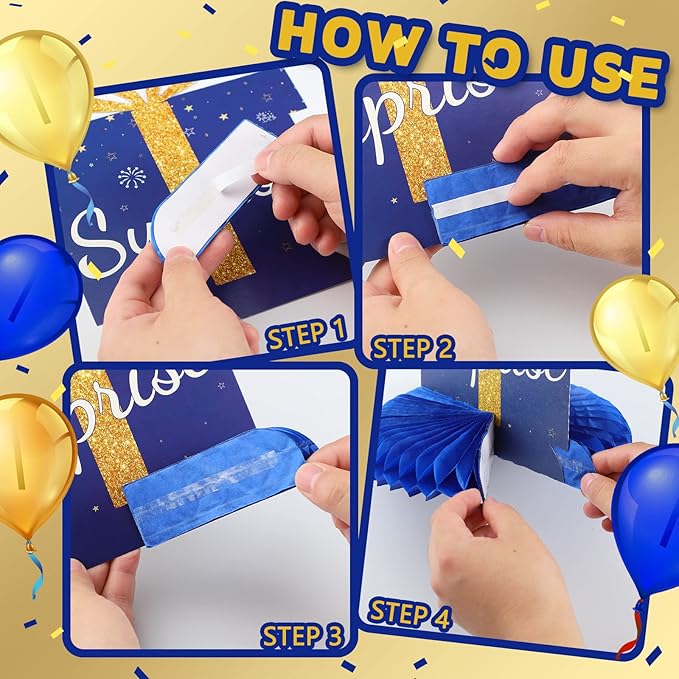 Spakon 8 Pieces Blue Gold 50th Birthday Table Decorations 50th Birthday Honeycomb Centerpieces Glitter Table Toppers Blue and Gold Party Decorations for Men and Women Party Supplies