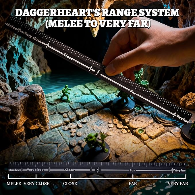 Tabletop RPG Range Ruler – Foldable Aluminum Combat Measuring Tool for Daggerheart & Wargames | 13 Inch Distance Bar with Pencil Set | GM Tool & Gift for Gamers