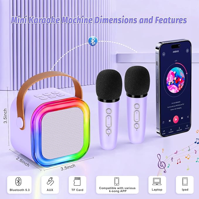 Mini Karaoke Machine for Kids,Girl Toys,Karaoke Microphone Wireless for Kids,Gifts for 4,5,6,7,8,9,10 Year Old Girl Toys (Purple)