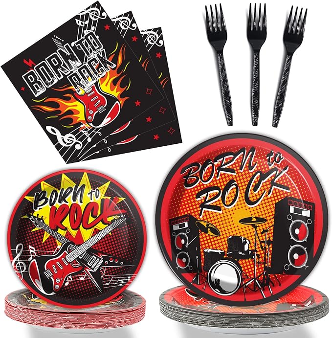96 Pcs Rock Music Party Supplies Paper Plates Napkins Tableware Set Music Theme Party Birthday Decorations Favors Serves 24