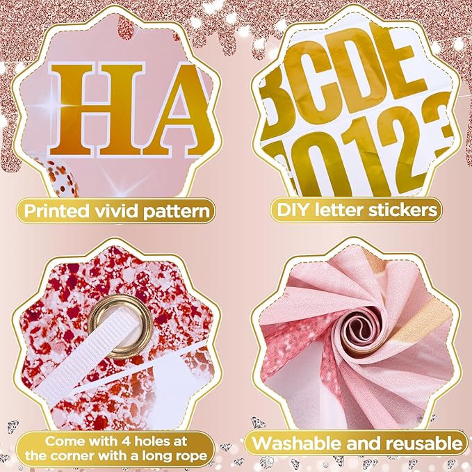 Rose Gold Birthday Decorations Banner with Personalized Letter Stickers and Balloons DIY Rose Gold Happy Birthday Yard Banner Custom Bday Sign for Girls Women Bday Party Supplies Outdoor