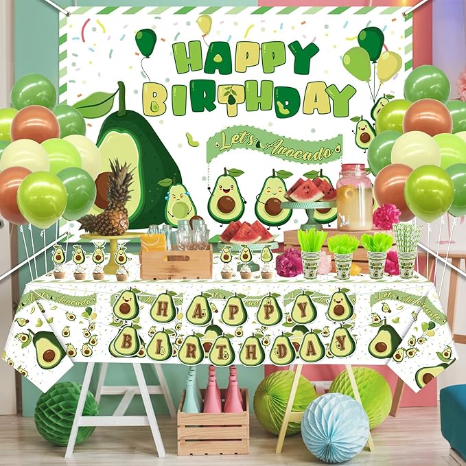 Fruit Avocado Party Supplies, Avocado Theme Party Decorations for Girls Kids Avocado One Birthday Party with Plates Cups Napkins Tablecloth Birthday Backdrop Banner Balloons, Serves 20