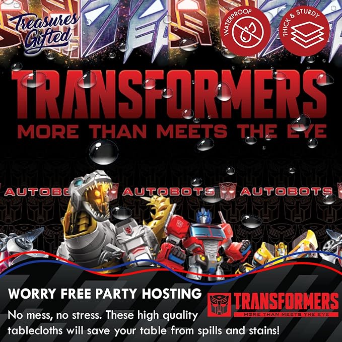 Treasures Gifted Officially Licensed Transformers Birthday Party Supplies - Pack of 1 Tablecloth for Birthday 54 x 108 Inches - Transformers Party Supplies - Disposable Plastic Table Cloth Cover
