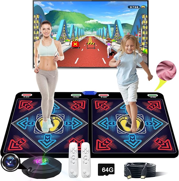 HDMI Musical Electronic Dance mat with a Camera, 81 Music Videos,a 64G Large Memory Card, Including 1000 Games,650 Songs, for Single/Double Users, a Luxurious Gift for Girls and Boys