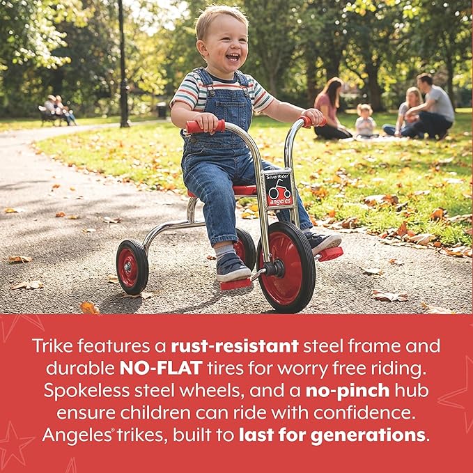 Angeles SilverRider Kids Tricycle, Toddler Tricycle with Solid Airless Rubber Tires, Kids Bike for Preschools and Daycare, Ages 18 months+, 12.5" Tall Seat