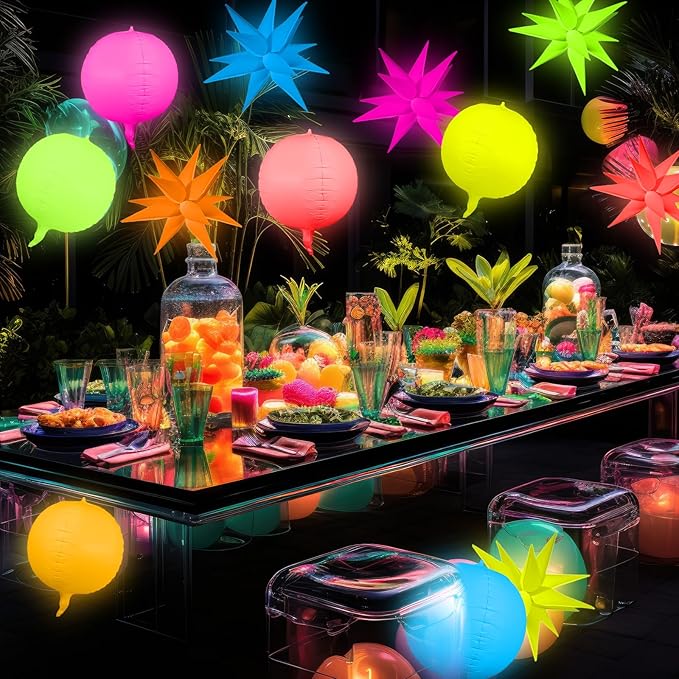 12 Pcs 22 Inches Round Explosion Glow in the Dark Neon Balloons Glow Party Supplies Neon Foil Balloons 90 80s Hip Hop for Halloween Christmas Birthday Wedding Anniversary Backdrop Decor