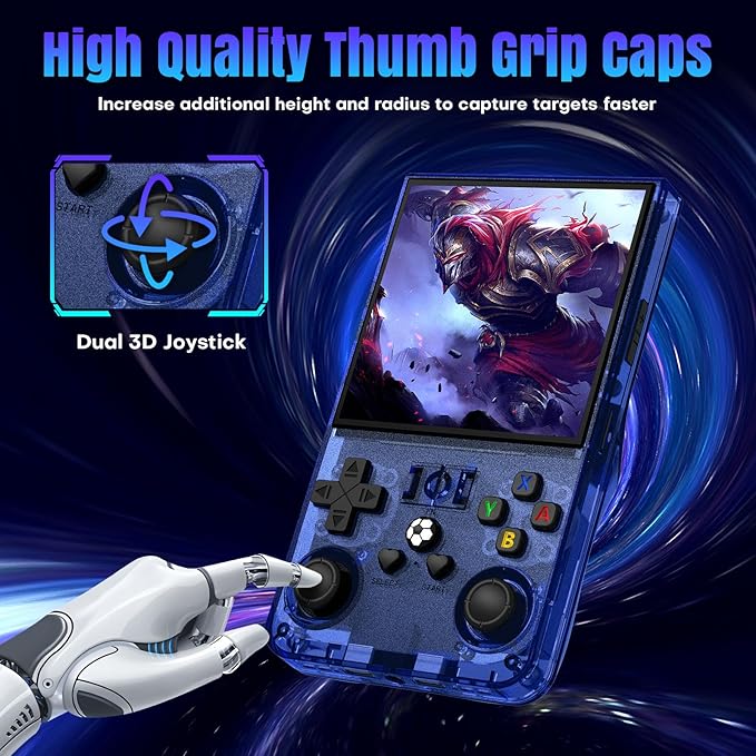 R36MAX Retro Handheld Game Console, 64GB Retro Gaming Console with 4.0 Inch Screen, Portable Video Game Consoles with 4000mAh Battery and Multiple Emulators, Open Linux System (Transparent Blue)
