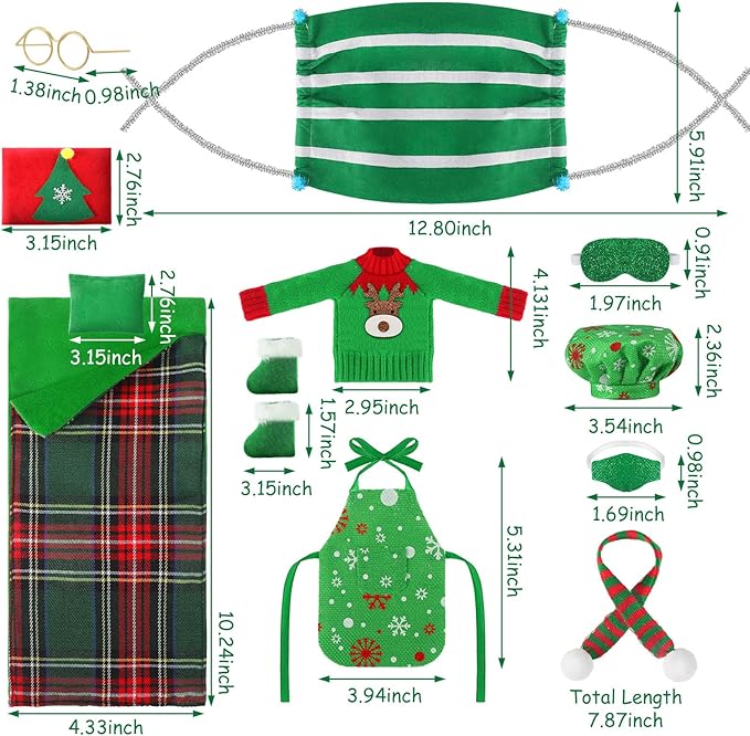 Kacctyen 11 Pcs Christmas Accessories Include Christmas Sleeping Bag Apron Chef Hat Scarf Glasses Pillow Eye Mask Shoes Mask Hammock for Decor
