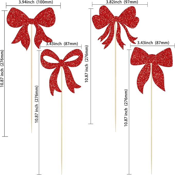 Gyufise 12Pcs Bow Centerpiece Sticks Birthday Bowknot Ribbons Coquette Table Flower Centerpieces Sticks Bow High Footed Party Decorations for Bridal Shower Birthday Wedding Party Supplies Red