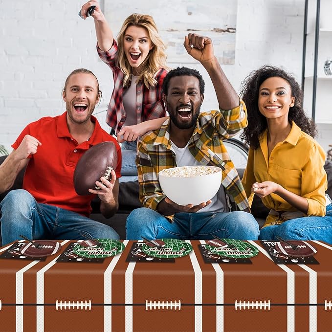 98 Piece Football Birthday Party Supplies for 24 Guests - Touchdown Game Day Tableware Sets with Tablecloths, Dinnerware, and Party Favors