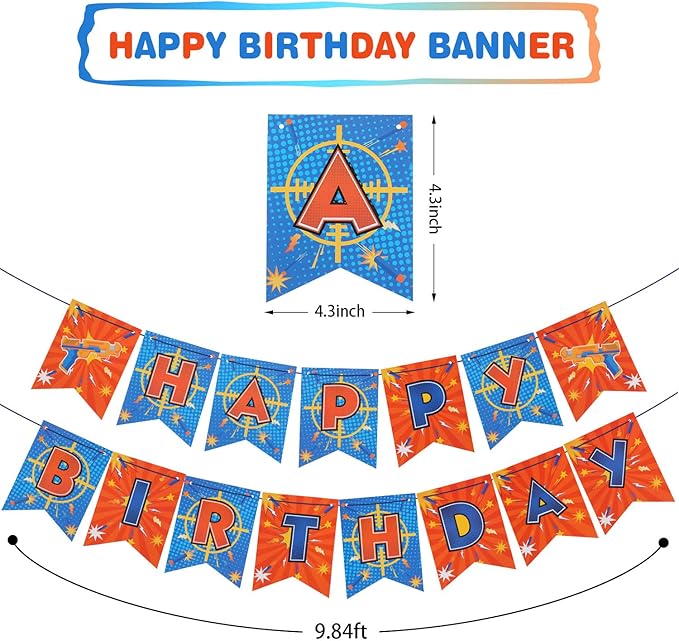 Skylety 53 Pieces Dart Battle Birthday Party Supplies Dart Gun Birthday Decorations Include Gun Happy Banner Paper Flower Pom Hanging Swirls Latex Balloons Tassel Garland Cake Cupcake Topper