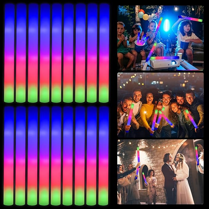 Taotuo 68PCS Foam Glow Stick Bulk,Light Sticks for Parties Bulk with 3 Modes Colorful Flashing,Glow in The Dark Party Supplies for Wedding Reception,Dance Floor,Holiday Party,Concert
