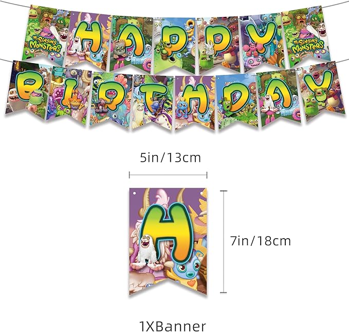 Monster Theme Birthday Party Supplies Includes Cupcake&Cake Topper-Happy Birthday Banner-Background-Balloons-Invitation Card for Kids Monster Party Decoration