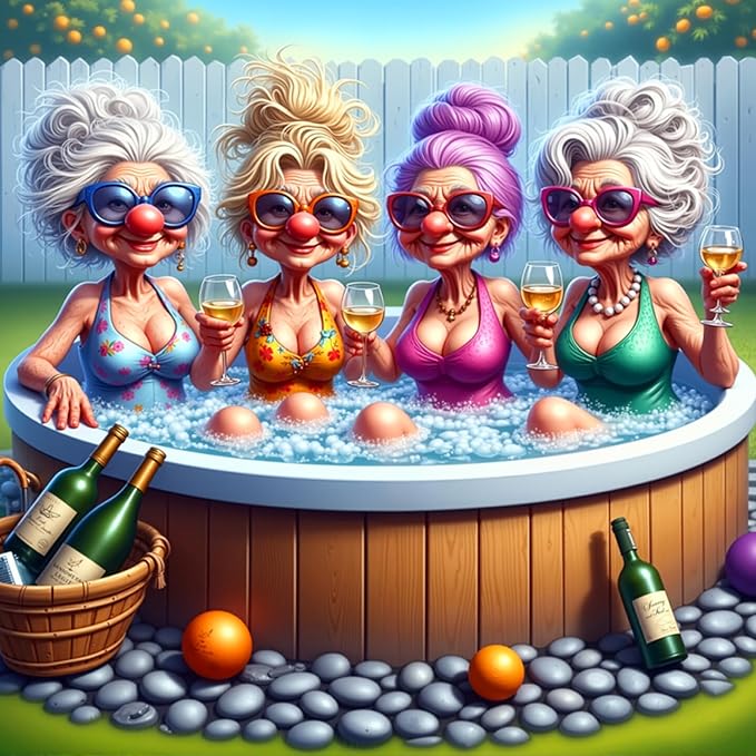 Puzzles for Adults 1000 Pieces, Funny Elderly Women in Hot Tub Puzzles with Letters on Back, Challenging Game Toys, Impossible Puzzle for Family Decoration Puzzle