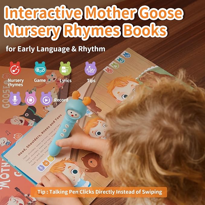 alilo Talking Pen Books Sets for Toddlers 3-6, Kids Learning Electronic Toys, Early Educational Gifts for Boys Girls, with 3 Interactive Audio Sound Books, 100 Talking Flash Cards, Alphabet