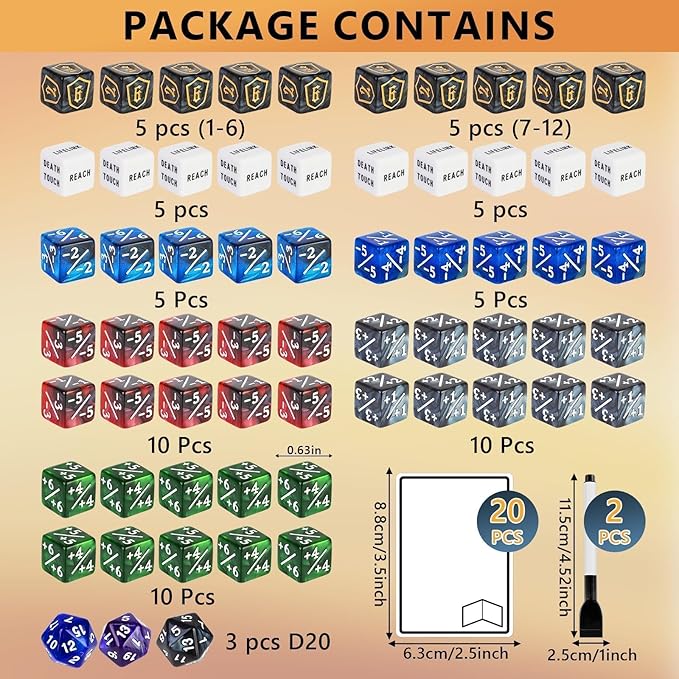 115-Piece MTG Dice Set with Dry Erase Tokens Kit Includes 63 Counters and 50 Tokens for MTG, TCG Cards Game Accessories with 2 Markers 2 Cloths