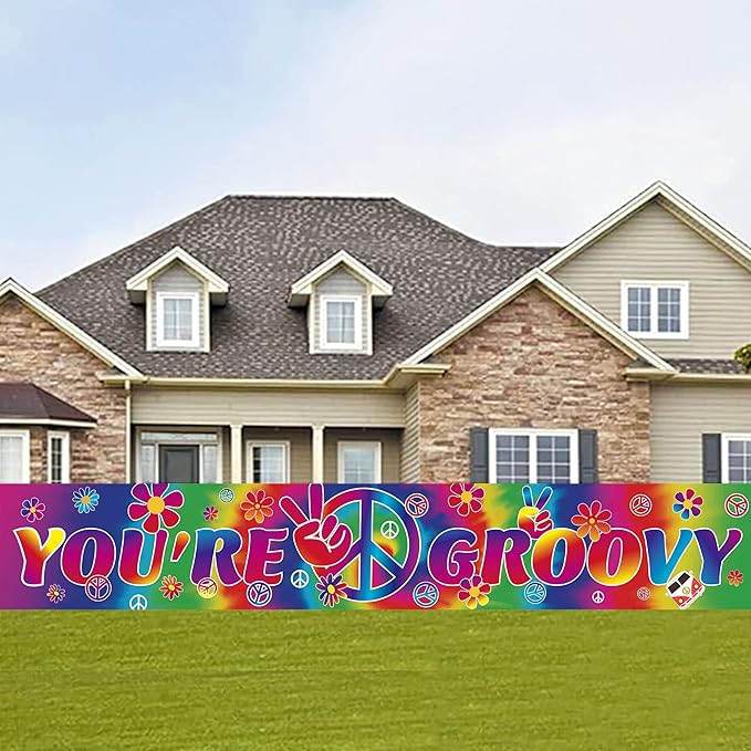 Groovy Long Banner with 118X19.7 inch,60's Carnival Groovy Party Decoration Banner Photography Backdrop Supplies for Retro Hippie Decorations