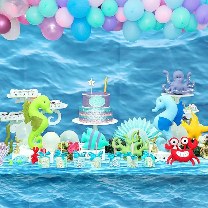 Irenare 3 Pieces Ocean Waves Plastic Tablecloth 54 x 108 Inch Ocean Table Cover Water Print Table Cover Sea Tablecloth Blue for Beach Pool Birthday Party Decoration Shower Supplies