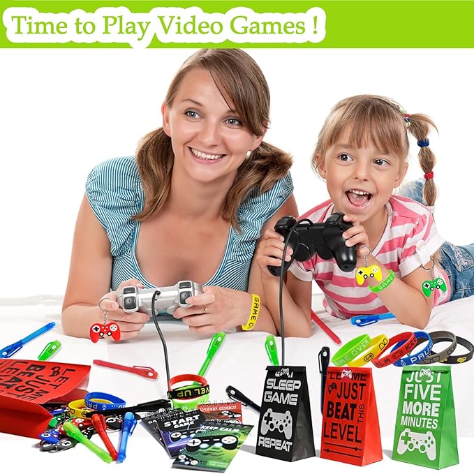 120 Pcs Gamer Birthday Party Favors for Boys, Video Game Goodie Bag Stuffers with Invisible Ink Pens, Controller Keychain for Kids Classroom Prizes, Gaming Theme Party Supplies