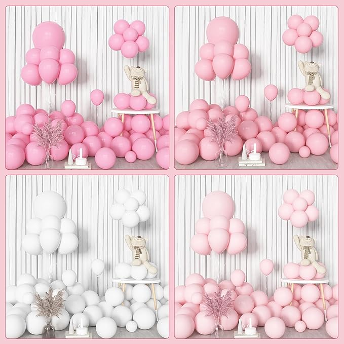 Amandir 144Pcs Pink Balloons Garland Arch Kit Light Pink Gold White Confetti Latex Metallic Balloons for Valentines Day Girl Birthday Baby Shower Wedding Graduation Party Decorations Supplies