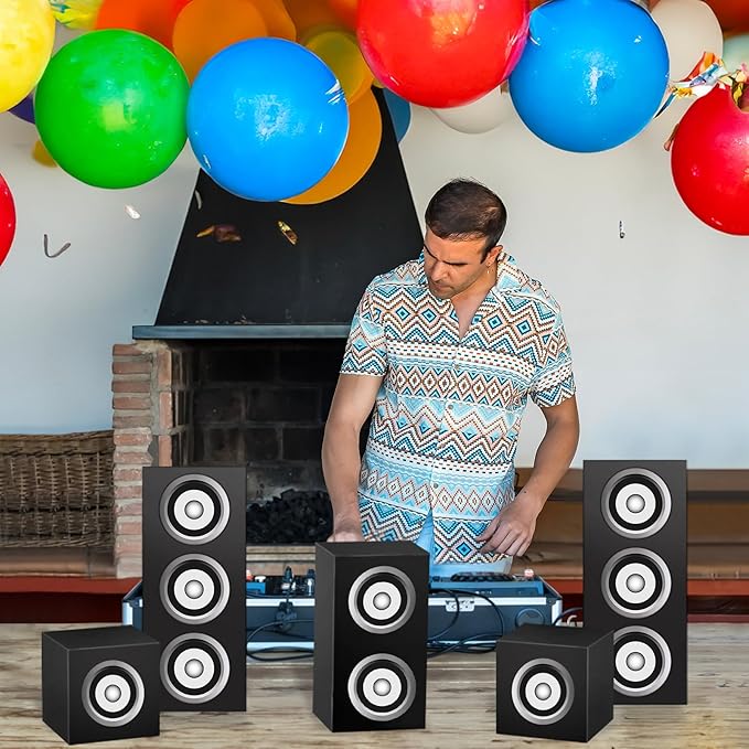 Naozinebi 6 Pcs 80s 90s Party Boxes Hip Hop Party Decorations Large Paper Boombox Box Music Theme Gift Box for Retro 1980s 1990s Neon Disco Birthday Supplies Favors