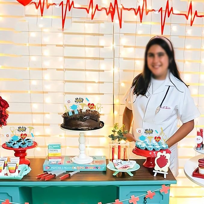 32 PCS Glitter Nurse Cupcake Toppers - Graduation Cake Decorations for Medical School Rn Nurse Grad Themed Birthday Party Supplies