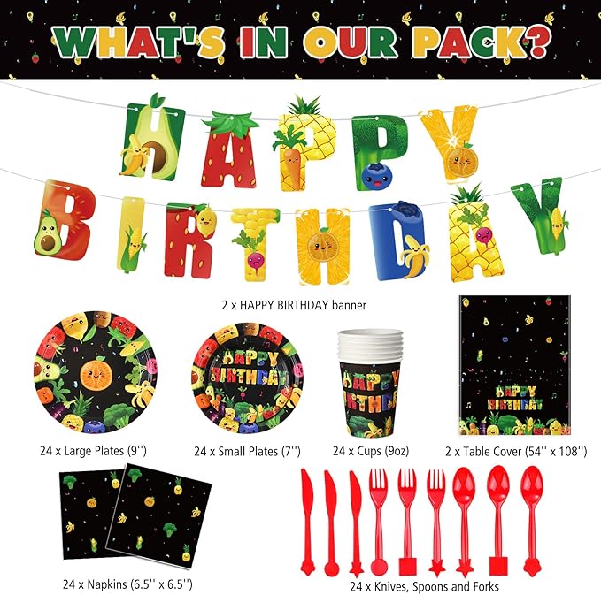 Zhehao 172 PCS Dancing Fruit Party Decorations Include Fruit Birthday Tableware Set Fruit Theme Banner Summer Fruit Party Tablecloths for Dancing Fruit 1st Birthday Baby Shower Party Supplies Decor